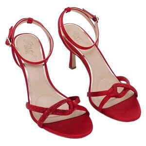 Jewel Badgley Mischka Fiji Red Satin Dress Sandals Ankle Strap 9.5M